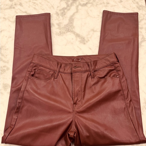 MOTHER The Mid Rise Dazzler Straight Leg Pants Friar Brown Faux Leather Size 29 - Picture 7 of 7